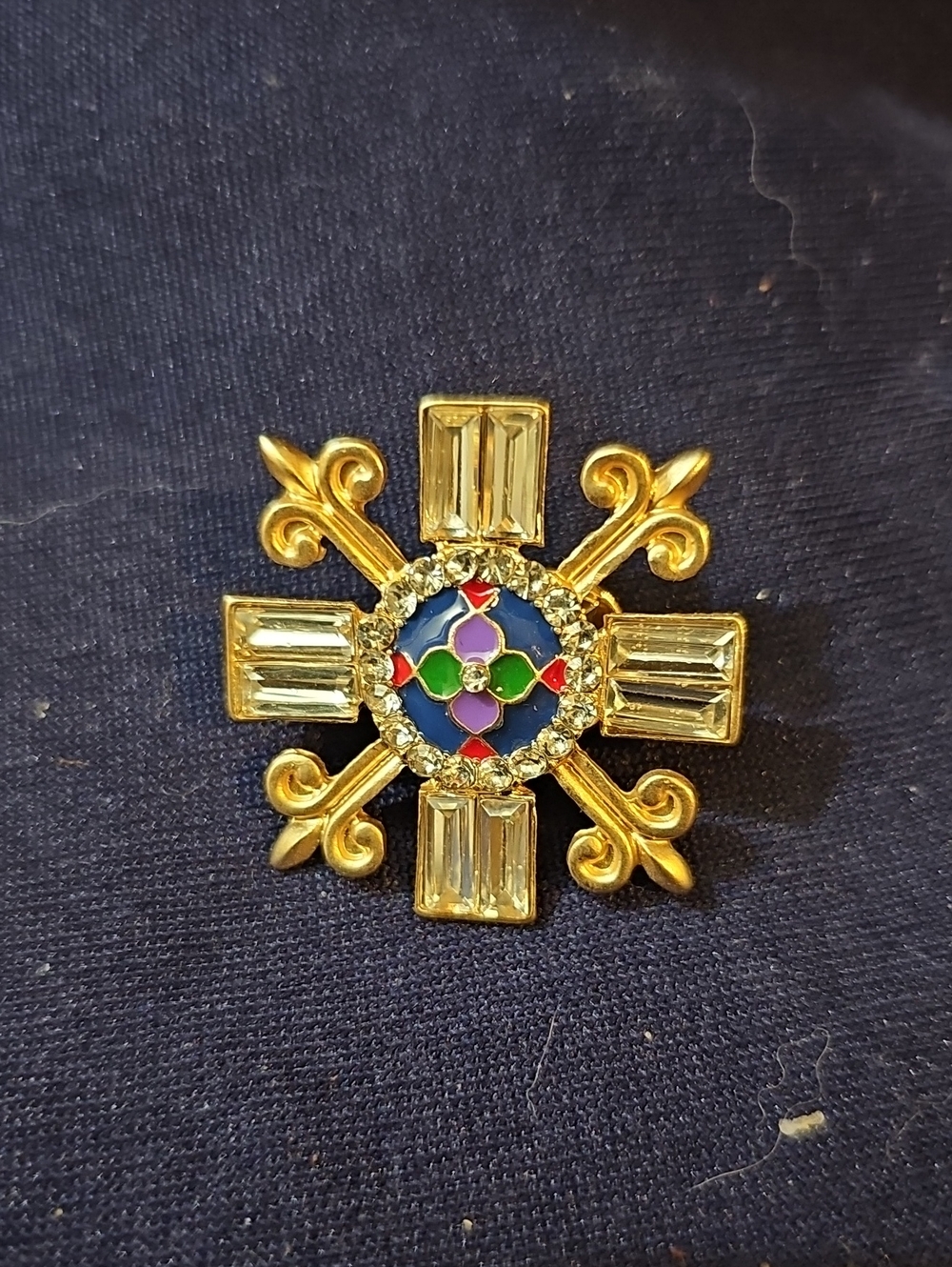 Gold-Tone Multi-Color Enamel Floral Cross Brooch